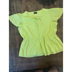 Lane Bryant‎ Neon Yellow Swiss Dot Flutter Sleeve Blouse Size 18
